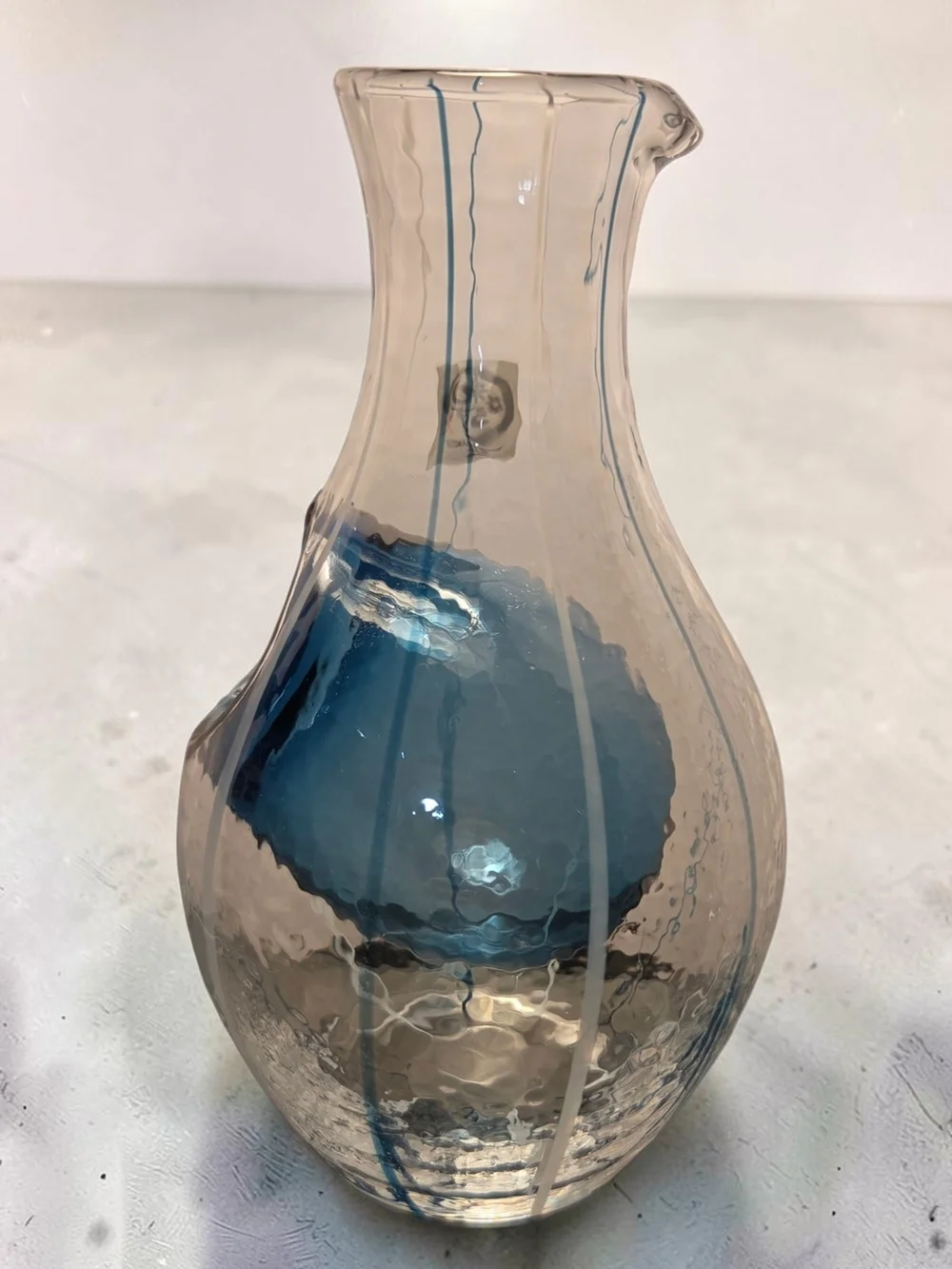 Toyo-Sasaki Blue Accent Glass Carafe - Handblown Decorative Pitcher